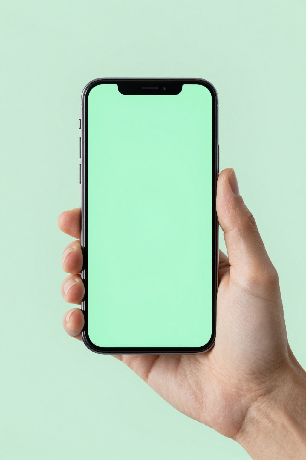 手に持ったスマートフォン